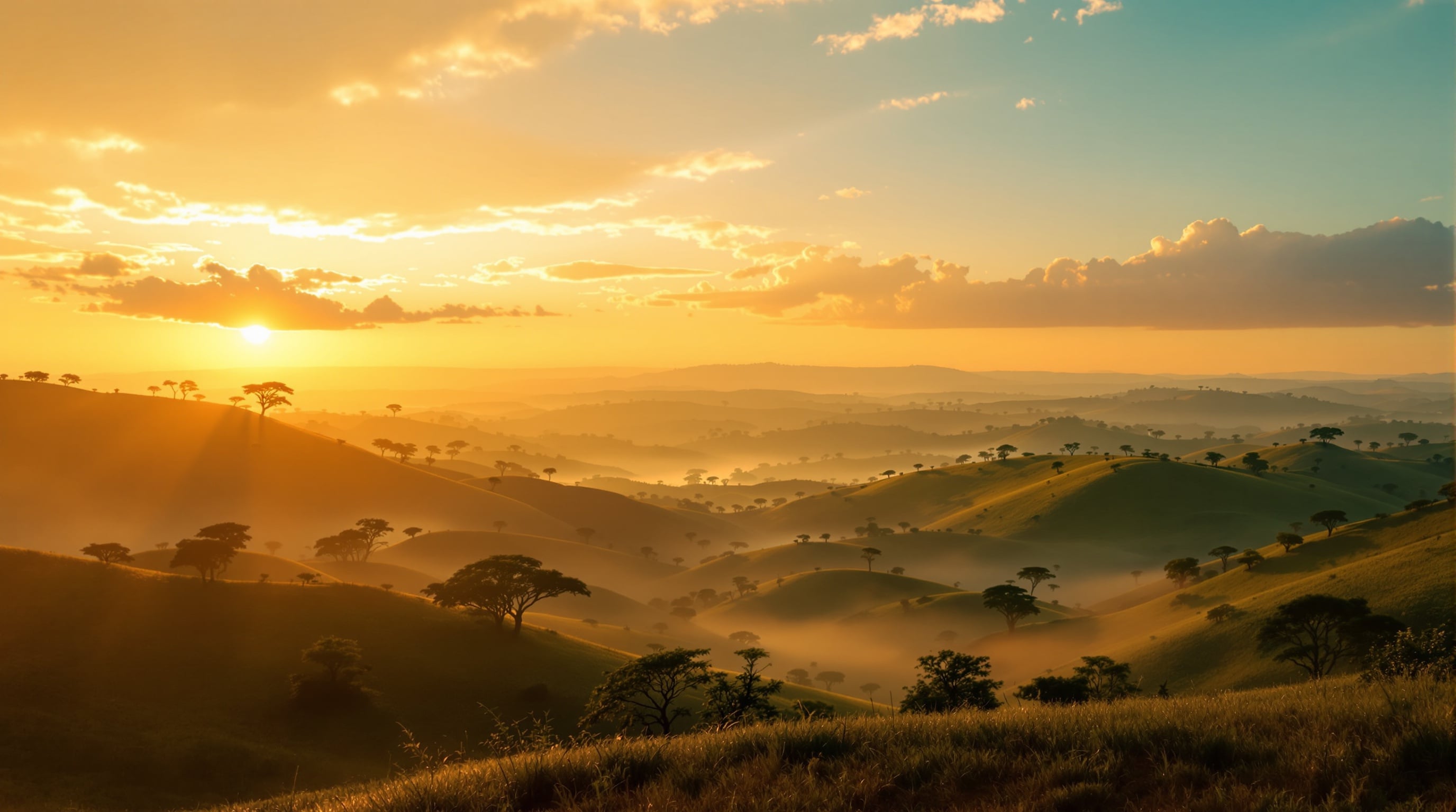 Serene Ugandan landscape at sunrise symbolizing renewal and healing